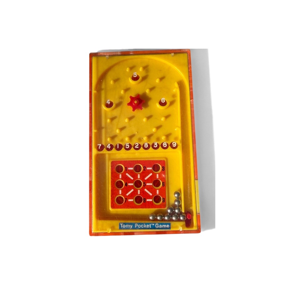 Tomy Pocket Game Tic Tac Toe Pinball 1975 Orange Yellow Plastic Handheld